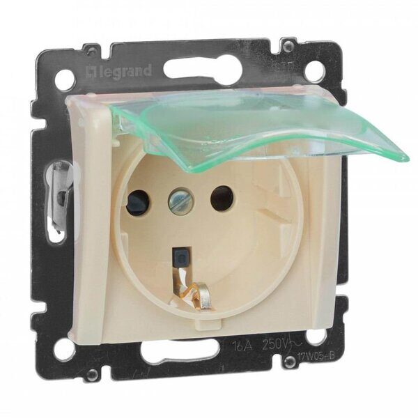 Розетка Legrand коллекция Valena™ 2К+З крышка прозрачная шторки сл. кость IP44